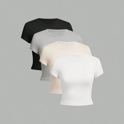 4-Pack Slim Fit O-Neck Short Sleeve Basic Tees for Summer