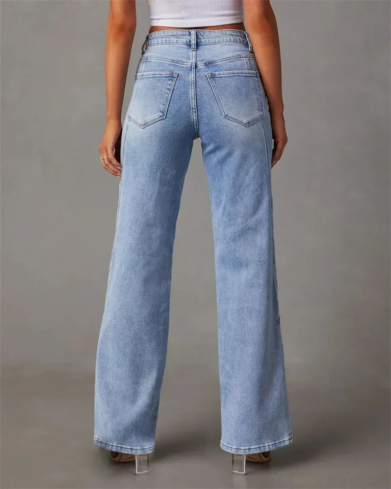 Wide Leg Mid Waist Denim Jeans