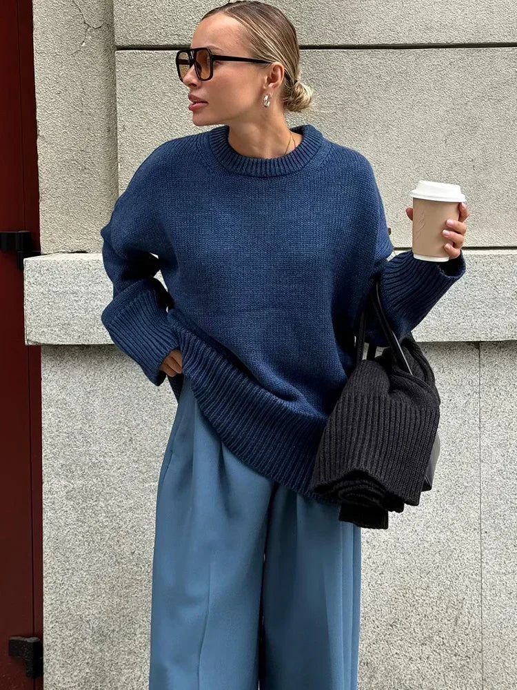 Oversized Knit Sweater with O-Neck
