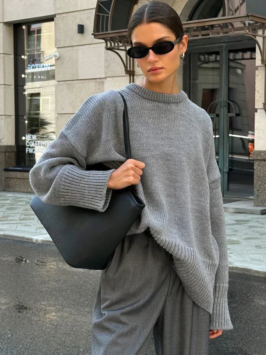 Oversized Knit Sweater with O-Neck