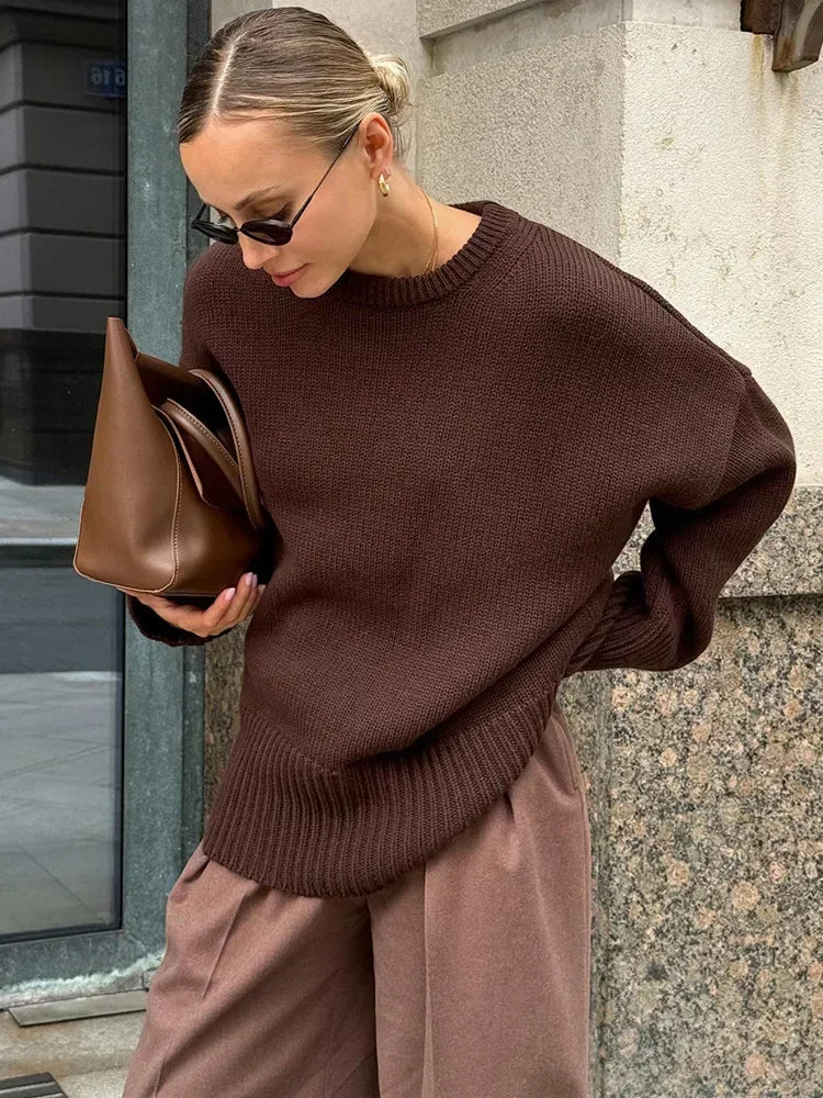 Oversized Knit Sweater with O-Neck