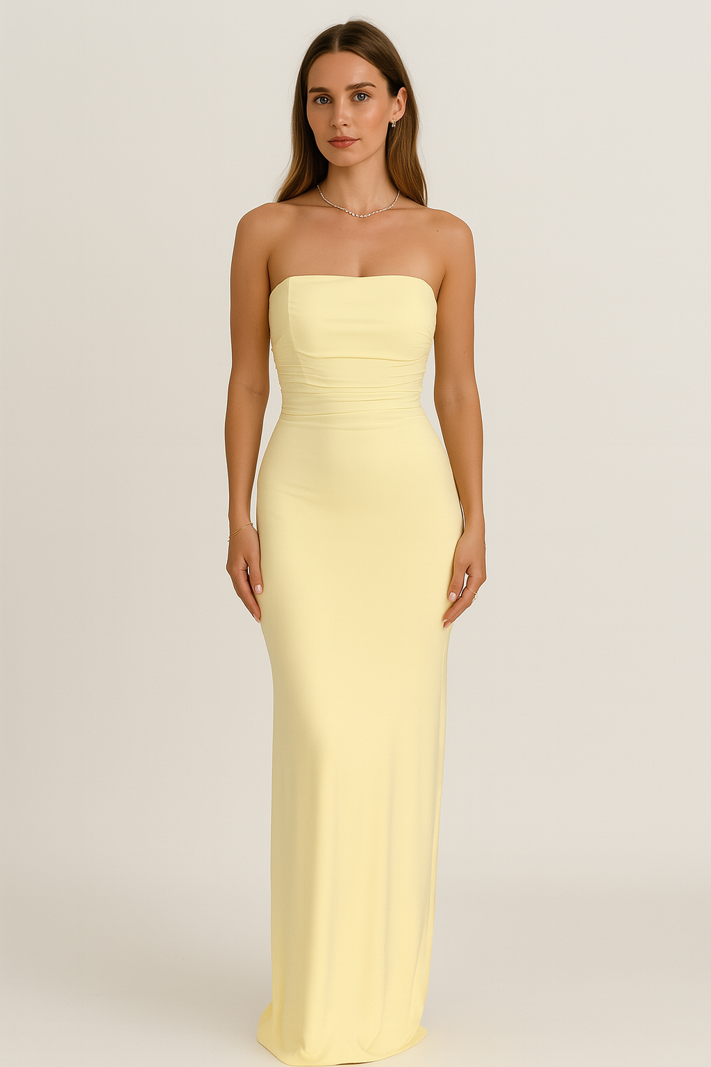 Strapless Bodycon Maxi Dress with Lace-Up Back