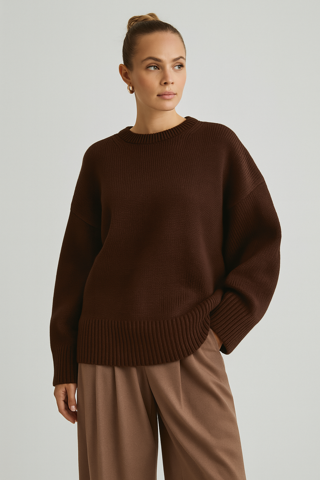 Oversized Knit Sweater with O-Neck