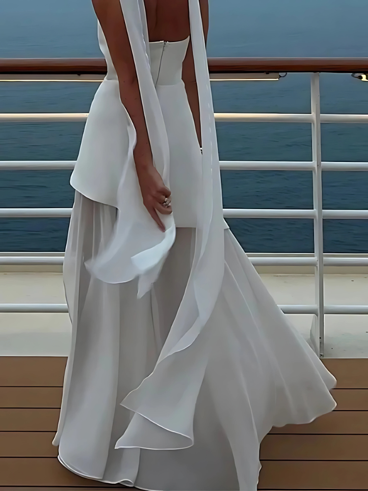 Strapless Maxi Dress with Sheer Gauze Panel and Slim A-Line Fit